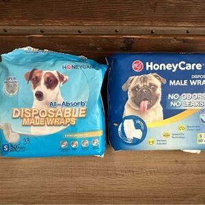 NWT/NWOT: HoneyCare Disposable Male Dog Wraps/Diapers. Size Small - 12”-19”.